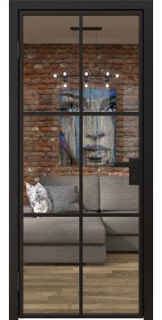 Алюминиевая межкомнатная дверь 3AG («черный матовый» / стекло прозрачное) — 4688