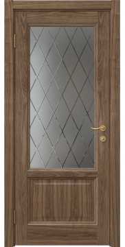 Межкомнатная дверь FK014 (шпон американский орех / стекло с гравировкой) — 5145