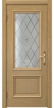 Межкомнатная дверь SK006 (натуральный шпон дуба / стекло с гравировкой) — 5051