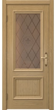 Межкомнатная дверь SK006 (натуральный шпон дуба / стекло бронзовое с гравировкой) — 5050
