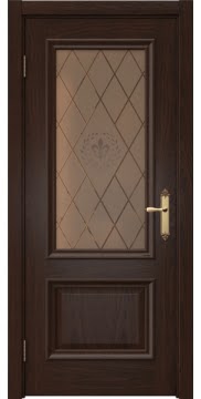 Межкомнатная дверь SK006 (шпон дуб коньяк / стекло бронзовое с гравировкой) — 5053