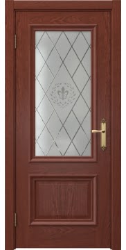 Межкомнатная дверь SK006 (шпон красное дерево / стекло с гравировкой) — 5057