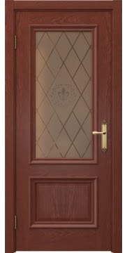Межкомнатная дверь SK006 (шпон красное дерево / стекло бронзовое с гравировкой) — 5056