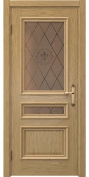 Межкомнатная дверь SK007 (натуральный шпон дуба / стекло бронзовое с гравировкой) — 5071