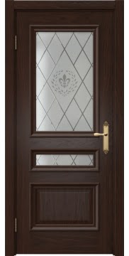 Межкомнатная дверь SK007 (шпон дуб коньяк / стекло с гравировкой) — 5075