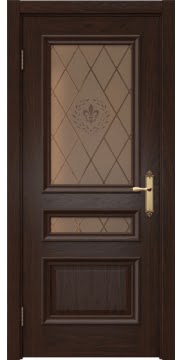 Межкомнатная дверь SK007 (шпон дуб коньяк / стекло бронзовое с гравировкой) — 5074