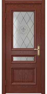 Межкомнатная дверь SK007 (шпон красное дерево / стекло с гравировкой) — 5078