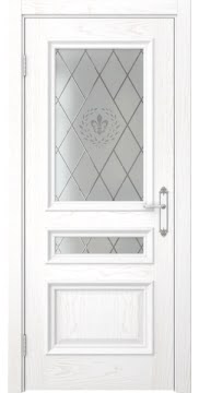 Межкомнатная дверь SK007 (шпон ясень белый / стекло с гравировкой) — 5087