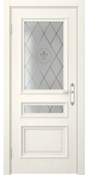 Межкомнатная дверь SK007 (шпон ясень слоновая кость / стекло с гравировкой) — 5090